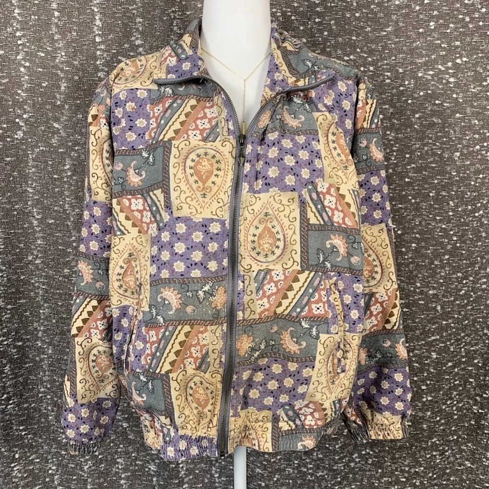 Vintage‎ Xposure Multicolor Full Zip Silk Jacket Boho Women's Medium